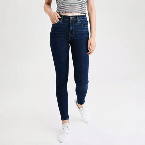 American Eagle Curvy Super Hi-Rise Blue Denim Skinny Jeans Jegging - Picture 1 of 6